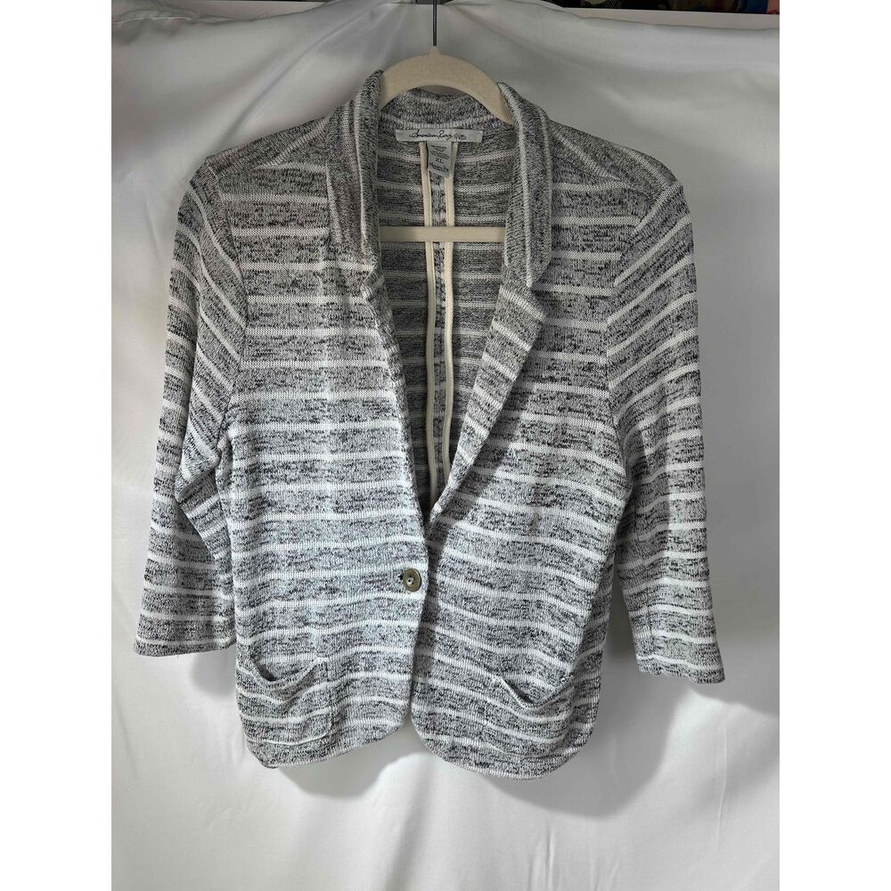 American Rag Womens Black White Striped Open Front Cardigan‎ Sweater XL